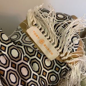 Tory Burch Hexagon Silk Scarf Gold & Navy